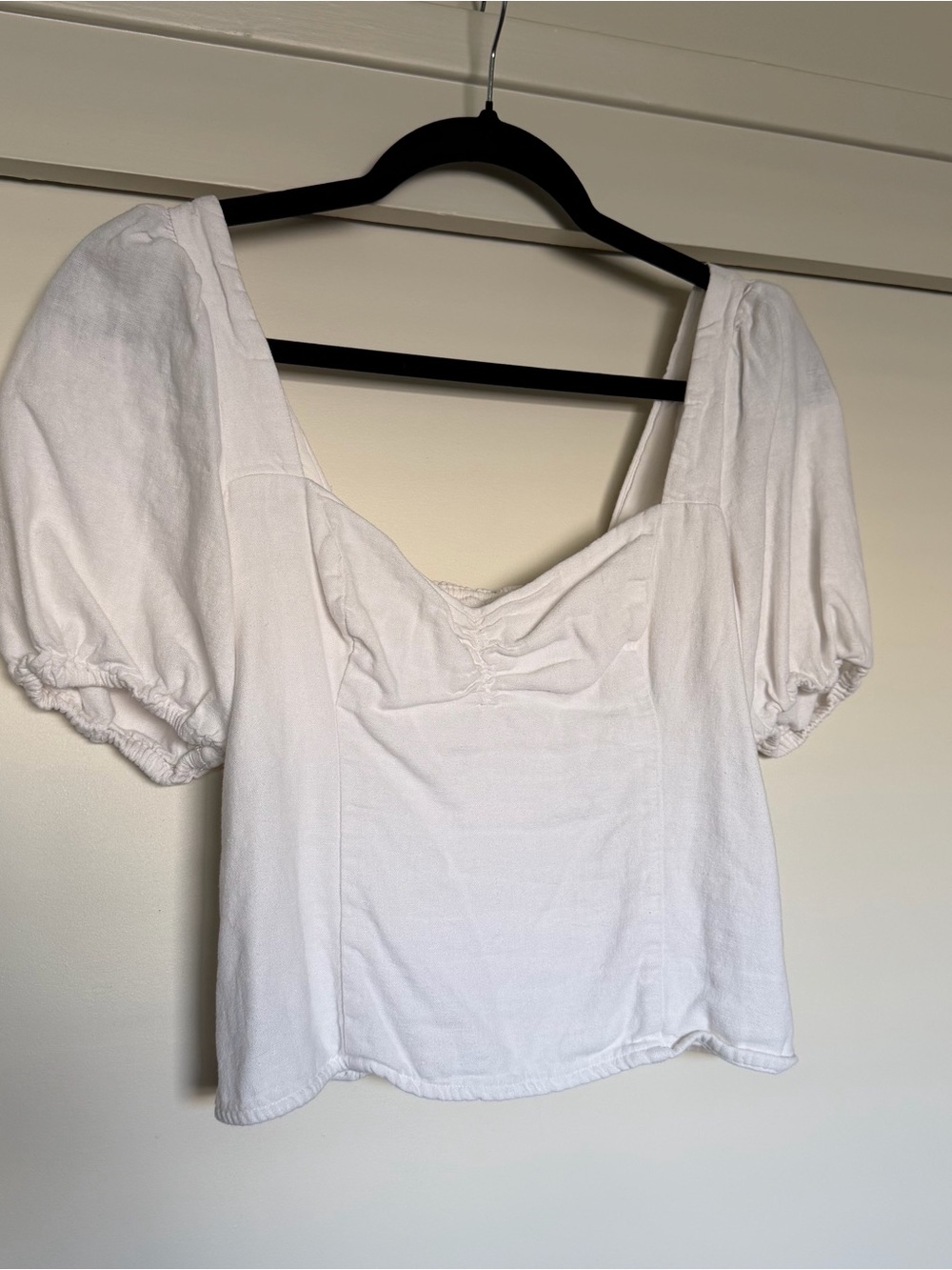 Abercrombie & Fitch White Puff Sleeve Square Neck Top